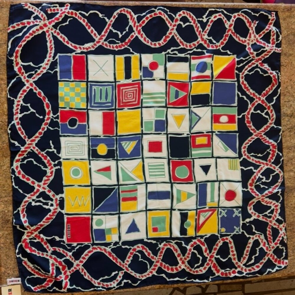 NWT Vintage Rodier Silk Scarf Made in Korea, Hand Rolled Edges 34" x 34"